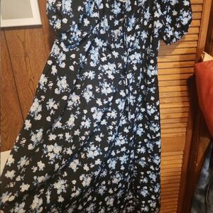 SHEIN Black Dress with Blue Floral Design